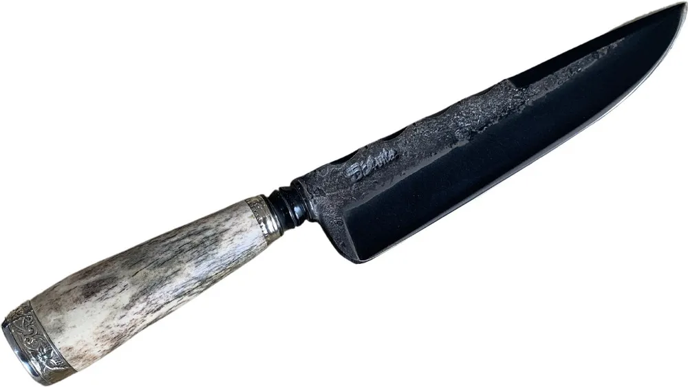 Conjunto Churrasco Garfo Trinchante P e Faca 8" e Chaira, em cabo em osso, brutforj fosfatizado - Imagem 5