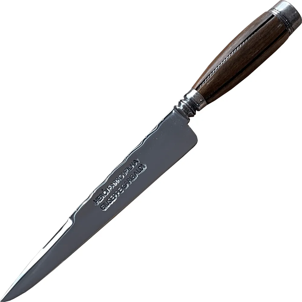 Faca Gaúcha Giuseppe Garibaldi da Coleção Heróis Farroupilha em aço carbono 8", cabo Retovado em madeira. - Imagem 4