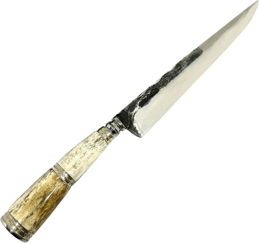 Faca Gaúcha Torneada 8'' em aço carbono, Cabo em osso com anel, brutforj polido - Imagem 2